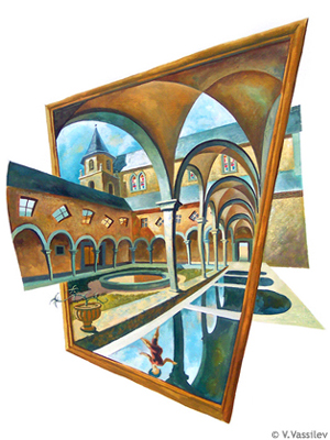Claustromania - Chambery, The Cathedral. Vesselin Vassilev. Gouache painting.