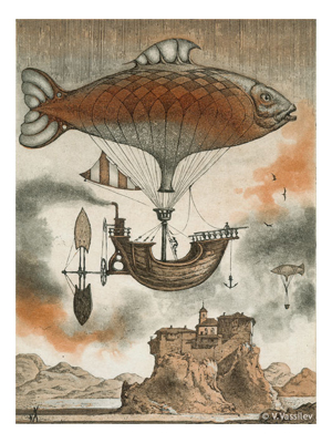 Dirigible. Vesselin Vassilev. Etching and aquatint.